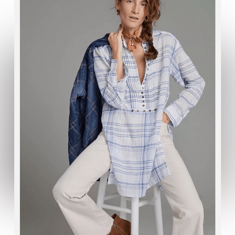 Anthropologie Pilcro Blue and White Plaid Tunic - Picture 12 of 12